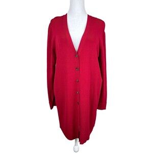 Karen Kane Red Cardigan Longline V-Neck Button Front Plus Size 3X